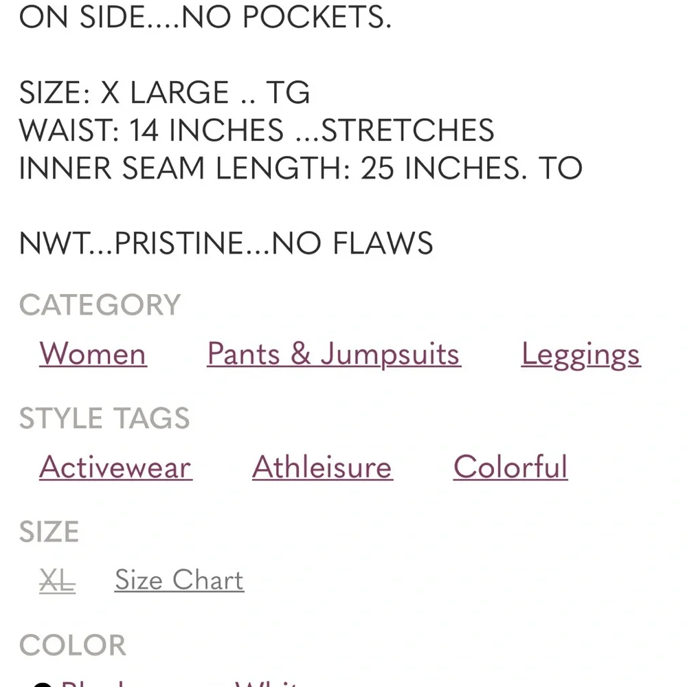 NWT KYODAN Ribbed Women XL Leggings, Black w/White stripe on sides, No Pockets - Picture 5 of 5